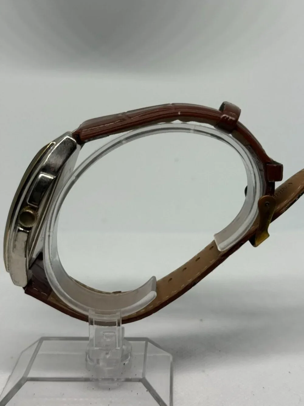 U.S. Polo Assn. Men's Rectangular Gold-Tone Watch Brown Leather Strap USC2117